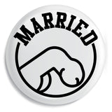 Junggesellenshirts.de Button Weiß / 59mm JGA Button "Internationales Zeichen für Verheiratet"
