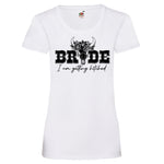Junggesellenshirts.de Damenshirt XS / Weiß JGA Shirt Braut "Bride Hitched"