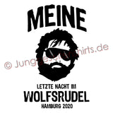 JGA Shirt Bräutigam "Letzte Nacht Im Wolfsrudel" - Junggesellenshirts.de