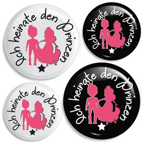 Junggesellenshirts.de Button JGA Buttons "Ich Heirate Den Prinzen"