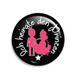 Junggesellenshirts.de Button Schwarz / 38mm JGA Buttons "Ich Heirate Den Prinzen"