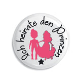 Junggesellenshirts.de Button Weiß / 38mm JGA Buttons "Ich Heirate Den Prinzen"