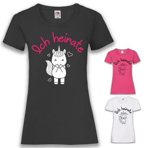 Junggesellenshirts.de Damenshirt JGA Shirt Braut "Ich Heirate" Unicorn