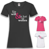 Junggesellenshirts.de Damenshirt JGA Shirt Team "Sie Will Und Er Hat Zu Wollen"