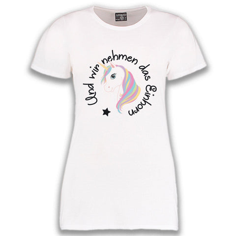 Junggesellenshirts.de Damenshirt JGA Shirt Team "Und Wir Nehmen Das Einhorn II"