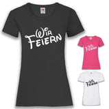 Junggesellenshirts.de Damenshirt JGA Shirt Team "Wir Feiern" Basic Variante