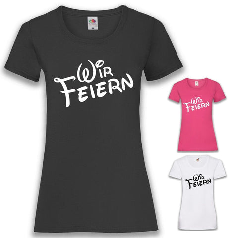 Junggesellenshirts.de Damenshirt JGA Shirt Team "Wir Feiern" Basic Variante