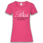 Junggesellenshirts.de Damenshirt XS / Fuchsia JGA Shirt Team "Biss Zum Morgengrauen Wird Gefeiert"