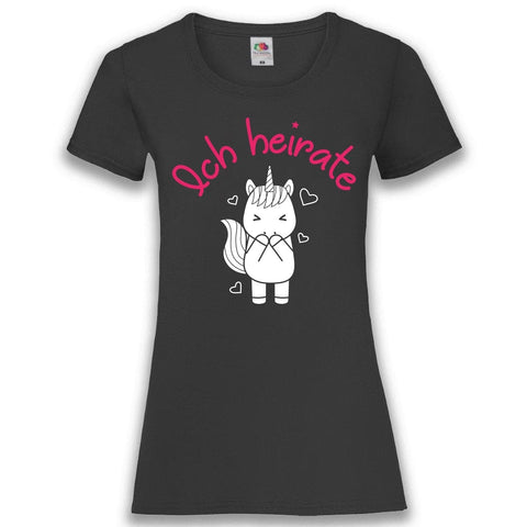 Junggesellenshirts.de Damenshirt XS / Schwarz JGA Shirt Braut "Ich Heirate" Unicorn
