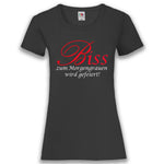 Junggesellenshirts.de Damenshirt XS / Schwarz JGA Shirt Team "Biss Zum Morgengrauen Wird Gefeiert"