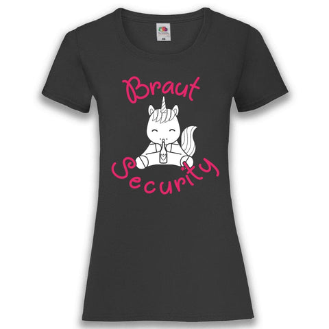 Junggesellenshirts.de Damenshirt XS / Schwarz JGA Shirt Team "Braut Security" Unicorn