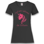 Junggesellenshirts.de Damenshirt XS / Schwarz JGA Shirt Team "Und Wir Nehmen Das Einhorn"