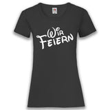 Junggesellenshirts.de Damenshirt XS / Schwarz JGA Shirt Team "Wir Feiern" Basic Variante
