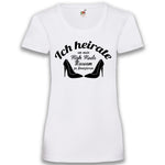 Junggesellenshirts.de Damenshirt XS / Weiß JGA Shirt Braut "High Heels"
