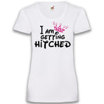 Junggesellenshirts.de Damenshirt XS / Weiß JGA Shirt Braut "I Am Getting Hitched"