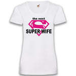 Junggesellenshirts.de Damenshirt XS / Weiß JGA Shirt Braut "The Next Super Wife"