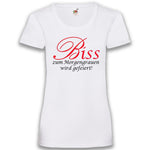 Junggesellenshirts.de Damenshirt XS / Weiß JGA Shirt Team "Biss Zum Morgengrauen Wird Gefeiert"