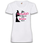 Junggesellenshirts.de Damenshirt XS / Weiß JGA Shirt Team "Sie Heiratet! Ich Bin Nur Zum Saufen Hier!"