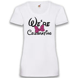 Junggesellenshirts.de Damenshirt XS / Weiß JGA Shirt Team "We're Celebrating"