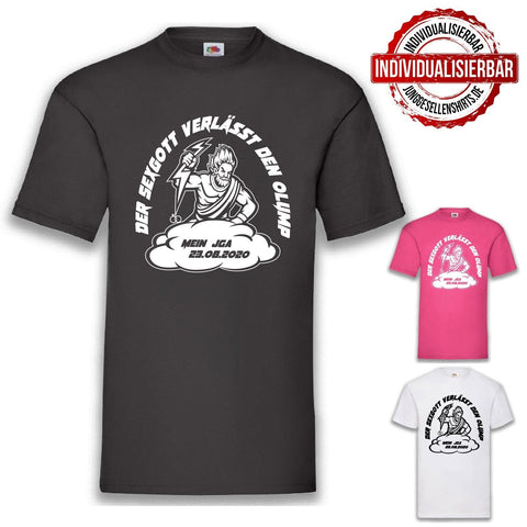Junggesellenshirts.de Herrenshirt JGA Shirt Bräutigam "Der Sexgott Verlässt Den Olymp"