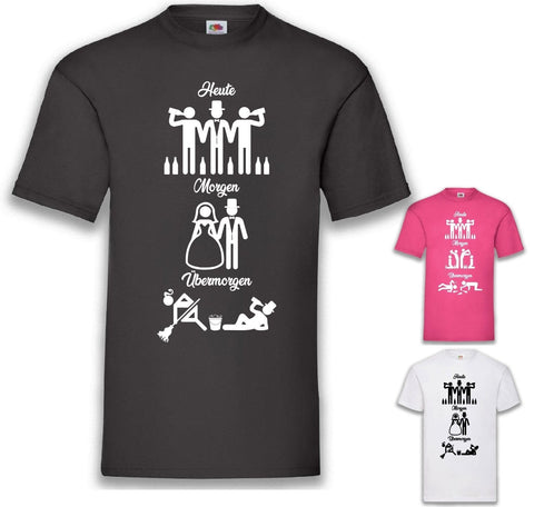 Junggesellenshirts.de Herrenshirt JGA Shirt Bräutigam "Heute, Morgen, Übermorgen"