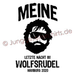Junggesellenshirts.de Herrenshirt JGA Shirt Bräutigam "Letzte Nacht Im Wolfsrudel"