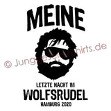 Junggesellenshirts.de Herrenshirt JGA Shirt Bräutigam "Letzte Nacht Im Wolfsrudel"