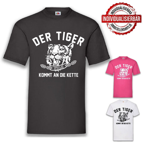 Junggesellenshirts.de Herrenshirt JGA Shirt "Der Tiger Kommt An Die Kette"