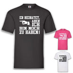 Junggesellenshirts.de Herrenshirt JGA Shirt Team "Er Heiratet, Aber Ich Bin Noch Zu Haben"