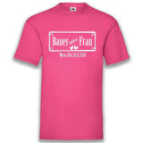 Junggesellenshirts.de Herrenshirt S / Fuchsia JGA Shirt Bräutigam "Bauer Sucht(e) Frau"