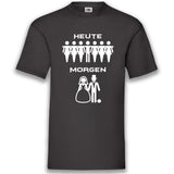 Junggesellenshirts.de Herrenshirt S / Schwarz JGA Shirt Bräutigam "Heute, Morgen"
