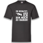 Junggesellenshirts.de Herrenshirt S / Schwarz JGA Shirt Team "Er Heiratet, Aber Ich Bin Noch Zu Haben"