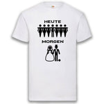 Junggesellenshirts.de Herrenshirt S / Weiß JGA Shirt Bräutigam "Heute, Morgen"