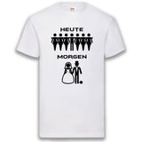Junggesellenshirts.de Herrenshirt S / Weiß JGA Shirt Bräutigam "Heute, Morgen"