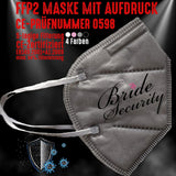 Junggesellenshirts.de Masken Grau FFP2 Maske "Bride Security" 4 Farben