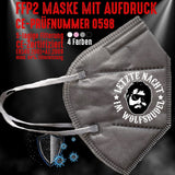 Junggesellenshirts.de Masken Grau FFP2 Maske "Wolfsrudel" 4 Farben
