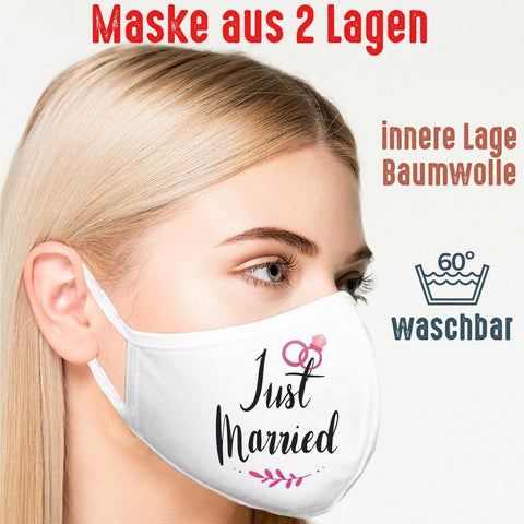 Junggesellenshirts.de Masken Maske 2 Lagen "Just Married"