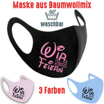 Junggesellenshirts.de Masken Maske BW 3 Farben "Wir Feiern"