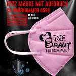 Junggesellenshirts.de Masken Rosa FFP2 Maske "Die Braut Die Sich Traut" 4 Farben