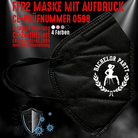 Junggesellenshirts.de Masken Schwarz FFP2 Maske "Bachelor Party" 4 Farben