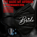Junggesellenshirts.de Masken Schwarz FFP2 Maske "Bride" 3 Farben