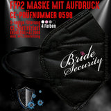 Junggesellenshirts.de Masken Schwarz FFP2 Maske "Bride Security" 4 Farben