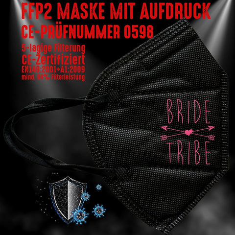 Junggesellenshirts.de Masken Schwarz FFP2 Maske "Bride Tribe II" 3 Farben