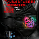 Junggesellenshirts.de Masken Schwarz FFP2 Maske "Eigenes Foto oder Text" 4 Farben