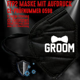 Junggesellenshirts.de Masken Schwarz FFP2 Maske "Groom" 3 Farben