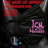 Junggesellenshirts.de Masken Schwarz FFP2 Maske "Ich Heirate Mouse" 3 Farben