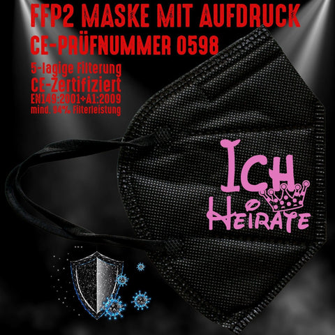 Junggesellenshirts.de Masken Schwarz FFP2 Maske "Ich Heirate Mouse" 3 Farben