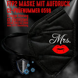 Junggesellenshirts.de Masken Schwarz FFP2 Maske "Mrs." 3 Farben