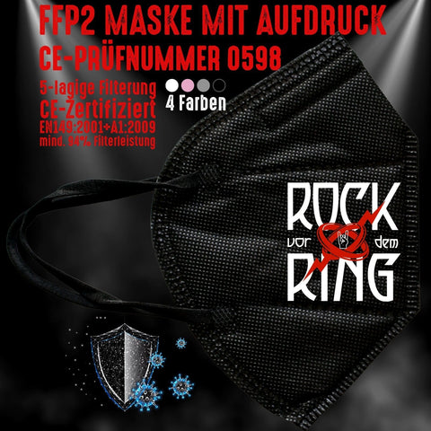 Junggesellenshirts.de Masken Schwarz FFP2 Maske "Rock Vor Dem Ring" 4 Farben
