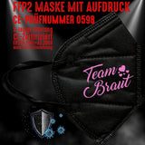 Junggesellenshirts.de Masken Schwarz FFP2 Maske "Team Braut" 3 Farben
